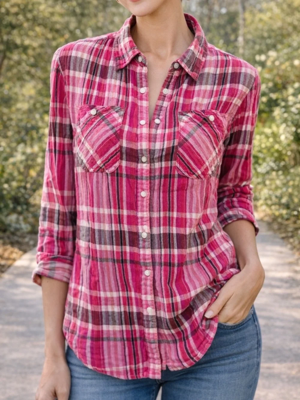 Lauren Ralph Lauren Pink Plaid Western Shirt – Women’s Size L - Picture 1 of 8